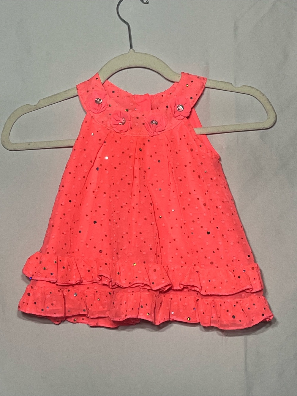 Little Lass Toddler Girls 3T Neon Coral Sleeveless Party Dress w Sequin Accent